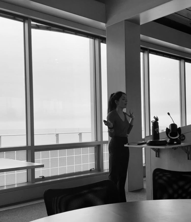 Elisa D’Amico teaching in a seminar room